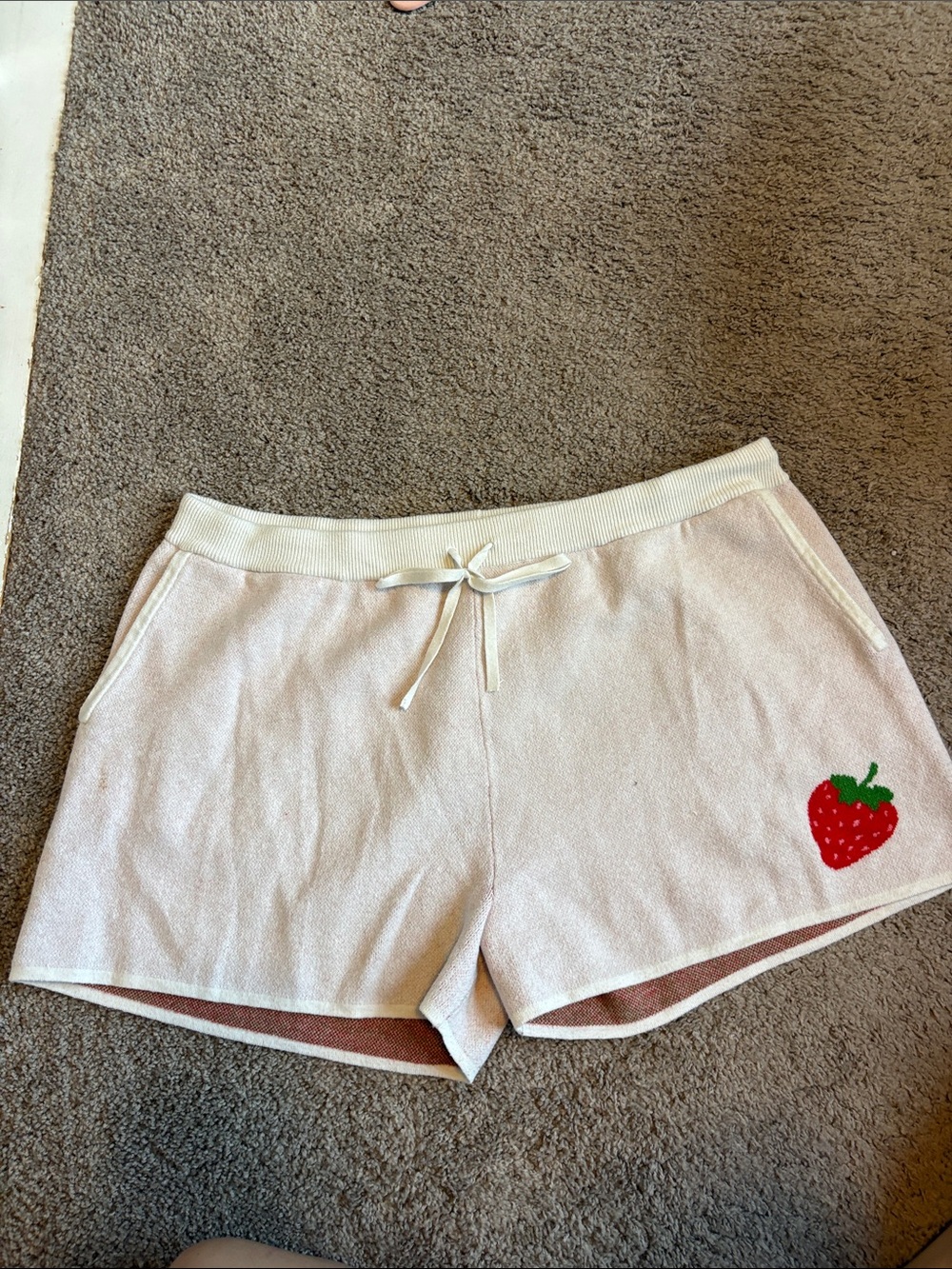 kate spade Cream and pink Knit Shorts with strawberry